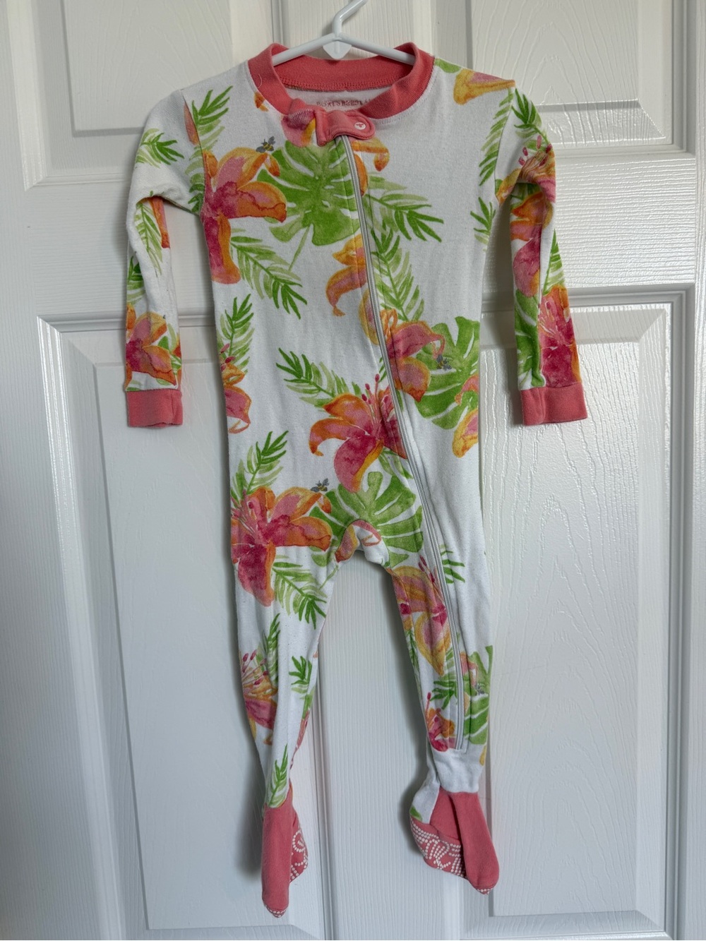 Burt's Bees Baby White Footed One-Piece with Pink and Green Floral Print